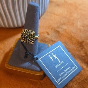 Hirajule 14k Gold Plated 925 Silver Spinal  Black Gemstone Ring.